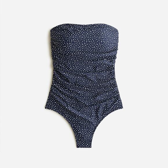 New NWT J. Crew Navy Blue Polka Dot Ruched Halter One-Piece Swim Bathing Suit 24 - Picture 1 of 8